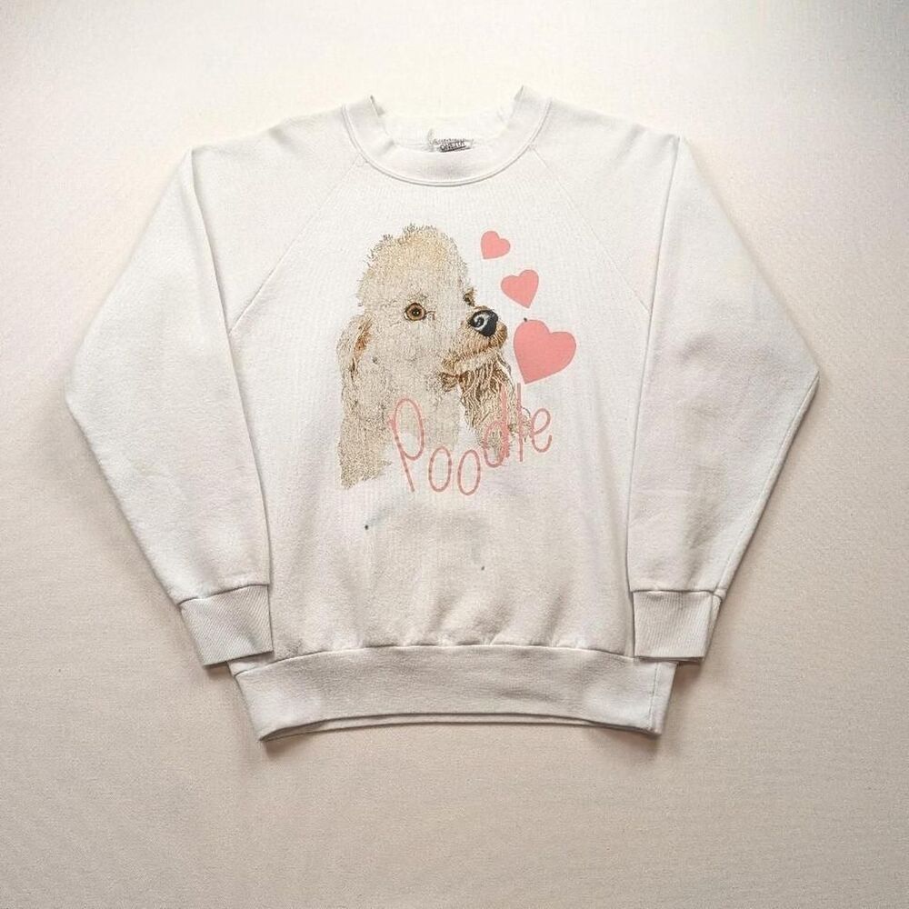 Vintage Poodle Pink Hearts White 90s Crewneck Oneita Size XL Dog Puppy